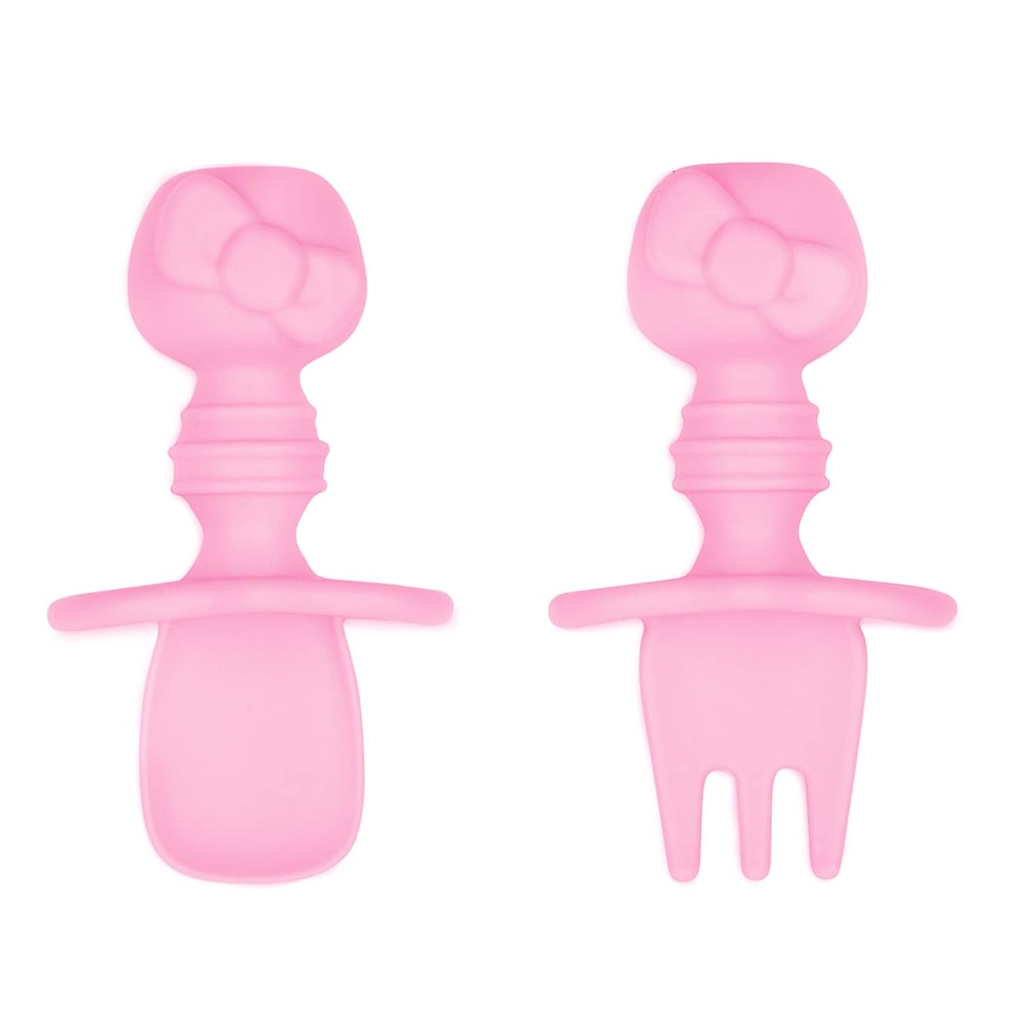 Bumkins Baby Utensils Set, Chewtensils Silicone Spoons for Dipping, Self-Feeding, Baby Led Weaning, Trainer Learning, First Stage Eating, Soft Practice Fork and Spoon, 6 Months, Hello Kitty Pink