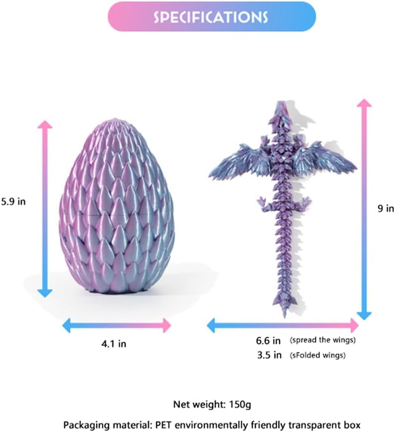 GerRit 3D Printed Dragon，Crystal Dragon，3D Printed Stuff，Dragon Fidget Toy，3D Dragon Eggs with Dragon Inside，Home Office Decoration, Administrative Desk Toys (Laser Violet)