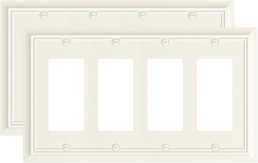 2-Pack Quad Decorator Wall Plate, Light Almond Decorative Switch Plates and Outlet Covers, Natural Bamboo Fiber 4 Gang Wall Plate for Electrical Outlets, Receptacle, GFCI Outlet, Dimmer Switch