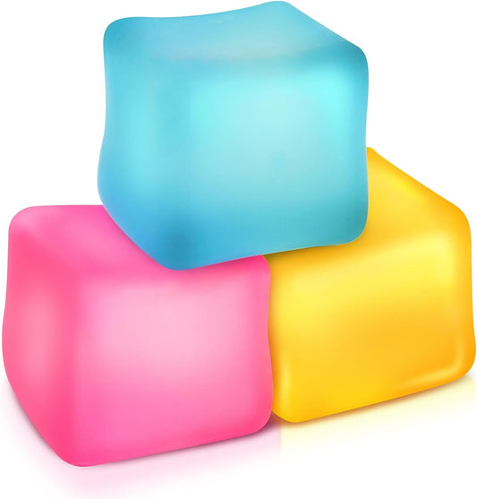 Fidget Toy Stress Cube 3 Pack - Squishy Fidget Toys for Anxiety Relief, High Density Gel Filled, Fidgets for Classroom, Calming Toys for Kids Adults Children Teens