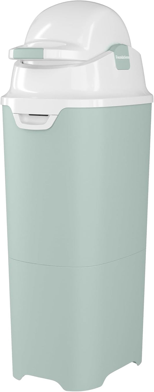 Foundations Tall Diaper Pail with Airtight Lid - Durable & Odorless Diaper Disposal, Large Capacity, Holds up to 60 Newborn Diapers, Refill with Any Bags - Green
