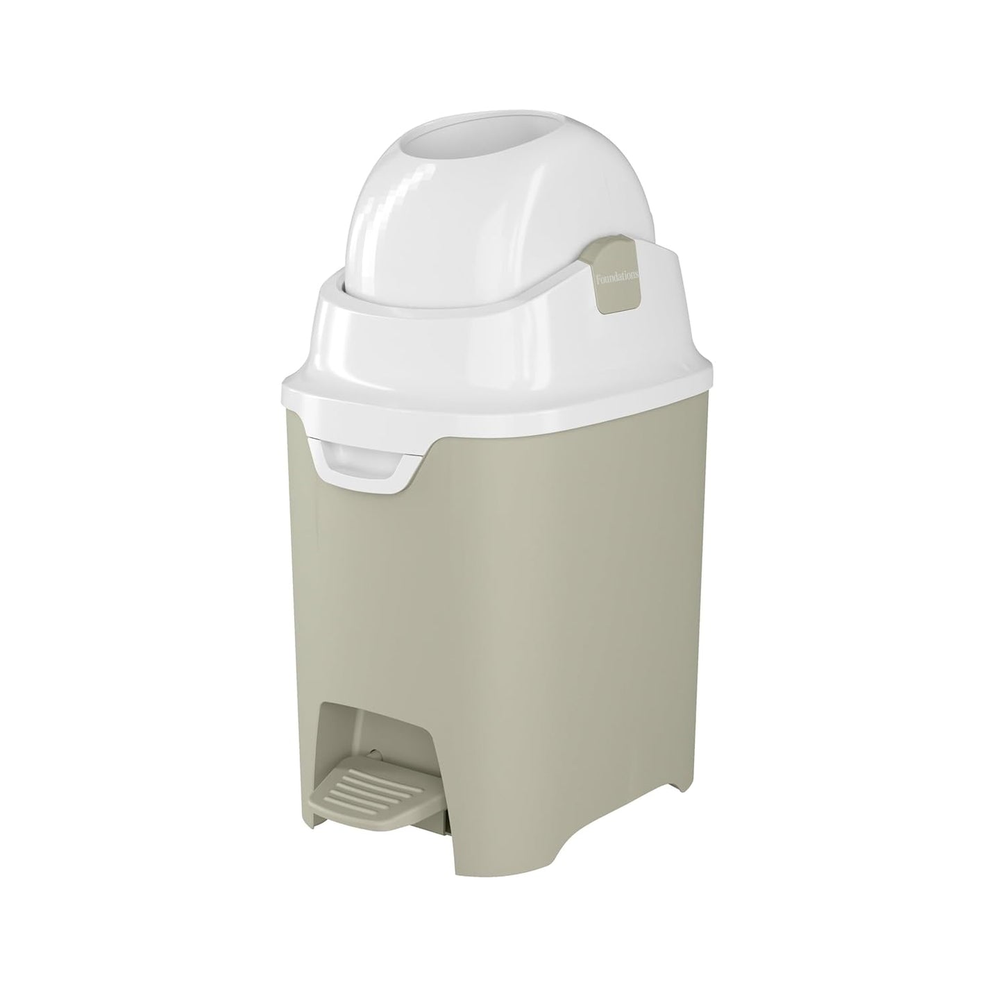 Foundations Mini Hands-Free Diaper Pail with Airtight Lid - Durable & Odorless Diaper Disposal, Large Capacity, Holds up to 30 Newborn Diapers, Refill with Any Bags - Sand
