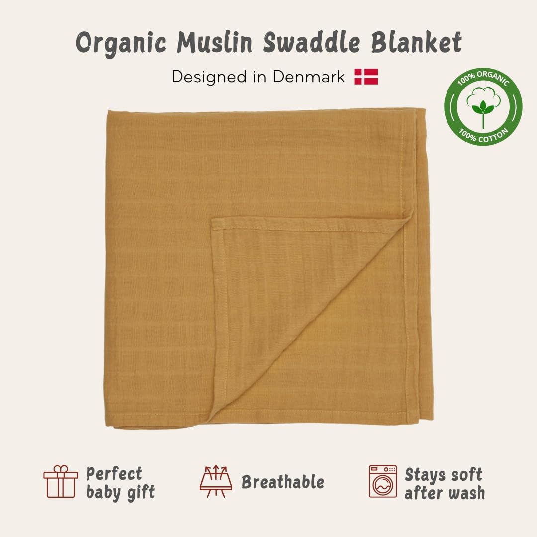 Swaddle - 100% Organic Cotton - Muslin Swaddle Blankets for Newborn, 47" x 47" (Autumn Yellow)