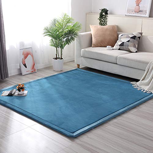 Loartee Nursery Rug Coral Velvet Crawling Rugs Mat Area Rugs Play Crawling Mat(6'8"x9'2", Blue) for Toddler Children Play Mat Yoga Mat Exercise Pads Carpet
