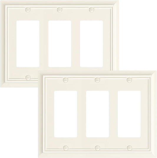 2-Pack Decorative Tripple Decorator Outlet Cover Plate, Durable Natural Bamboo Fiber Light Almond Wall Plate for Electrical Outlets, Receptacle, GFCI Outlet, Dimmer Switch, 3-Gang, Corrosion Resistant