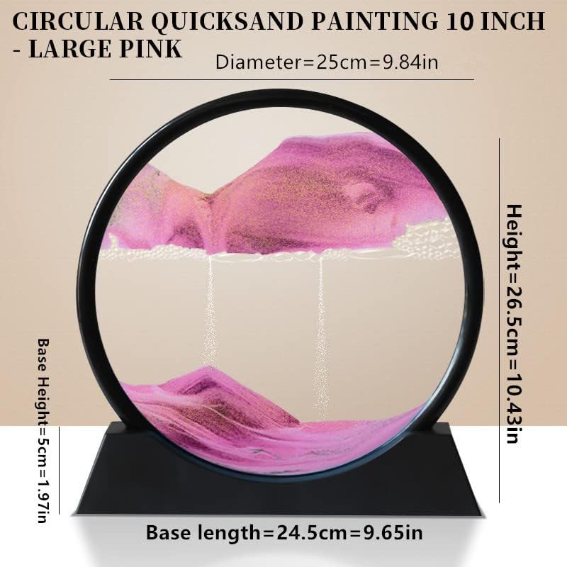 Moving Sand Art Picture 3D Deep Sea Sandscapes Sand Art Liquid Motion Bubbler Timer for Adult Kid Desktop Art Toys for Home Decor and Office(Round+Pink+10In)