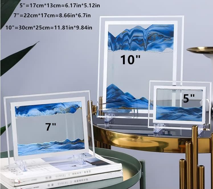 Moving Sand Art Picture 3D Deep Sea Sandscapes Sand Art Liquid Motion Bubbler Timer for Adult Kid Desktop Art Toys for Home Decor and Office(Square+Blue+10In)