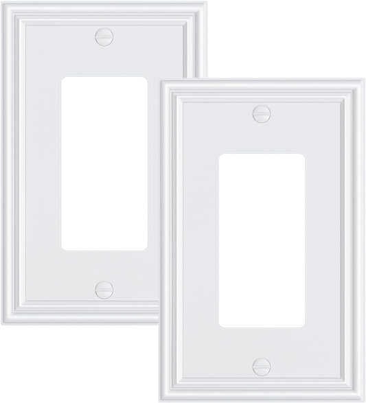 2-Pack Decorator Outlet Cover Plate, White Decorative Switch Plates and Outlet Covers, Durable Zinc Alloy Wall Plates for Electrical Outlets, Receptacle, GFCI Outlet, Dimmer Switch