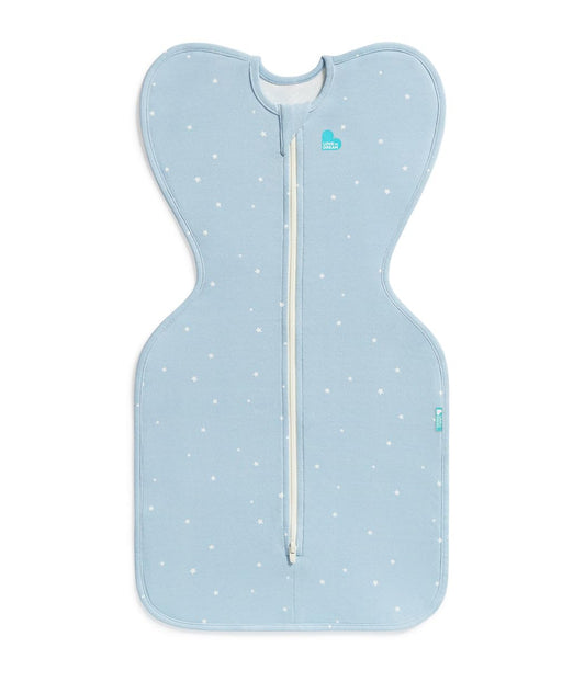 Love to Dream Swaddle Up Original, Arms Up Position, Light and Ultra Breathable Cotton - Wearable Blanket - 1.0 TOG - (20-24°C) Ideal for Moderate Temps (Twinkle Powder Blue, Small, 3.5–6kg)