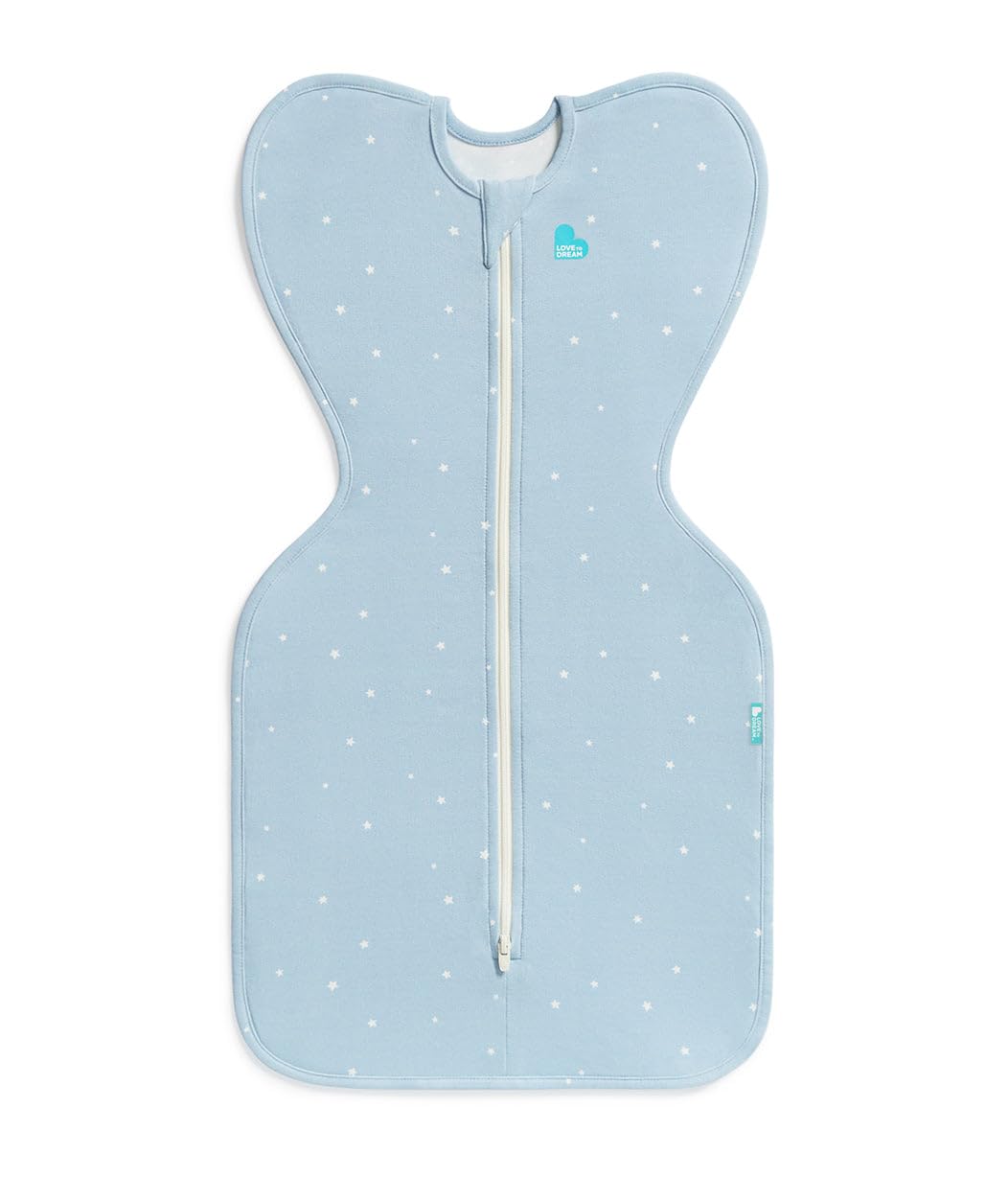 Love to Dream Swaddle Up Original, Arms Up Position, Light and Ultra Breathable Cotton - Wearable Blanket - 1.0 TOG - (20-24°C) Ideal for Moderate Temps (Twinkle Powder Blue, Newborn, 2.2–3.8kg)