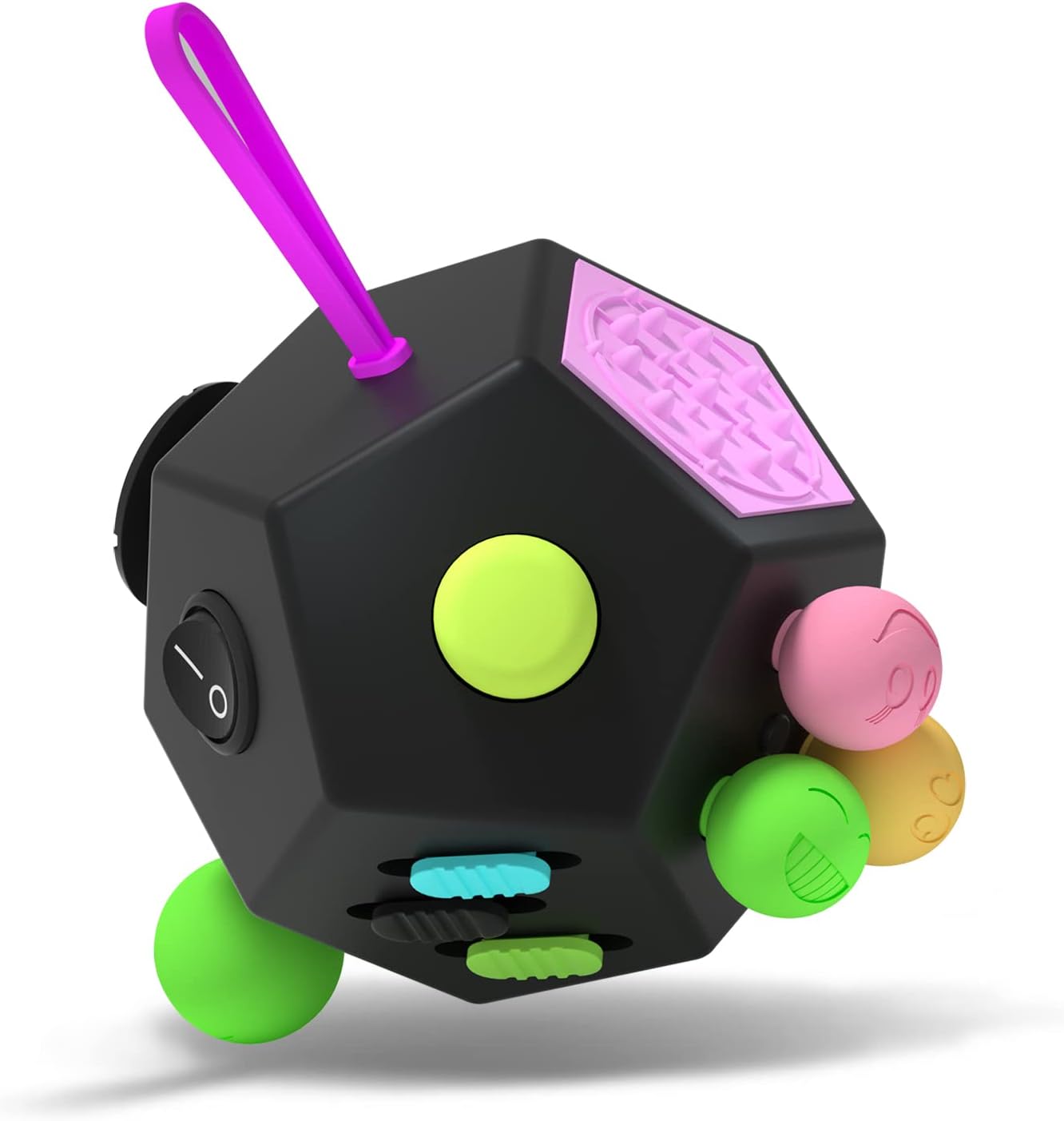 Fidget Dodecagon –12-Side Fidget Toys Cube Relieves Stress and Anxiety Anti Depression Cube for Children and Adults with ADHD ADD OCD Autism (B2 Black Colorful)