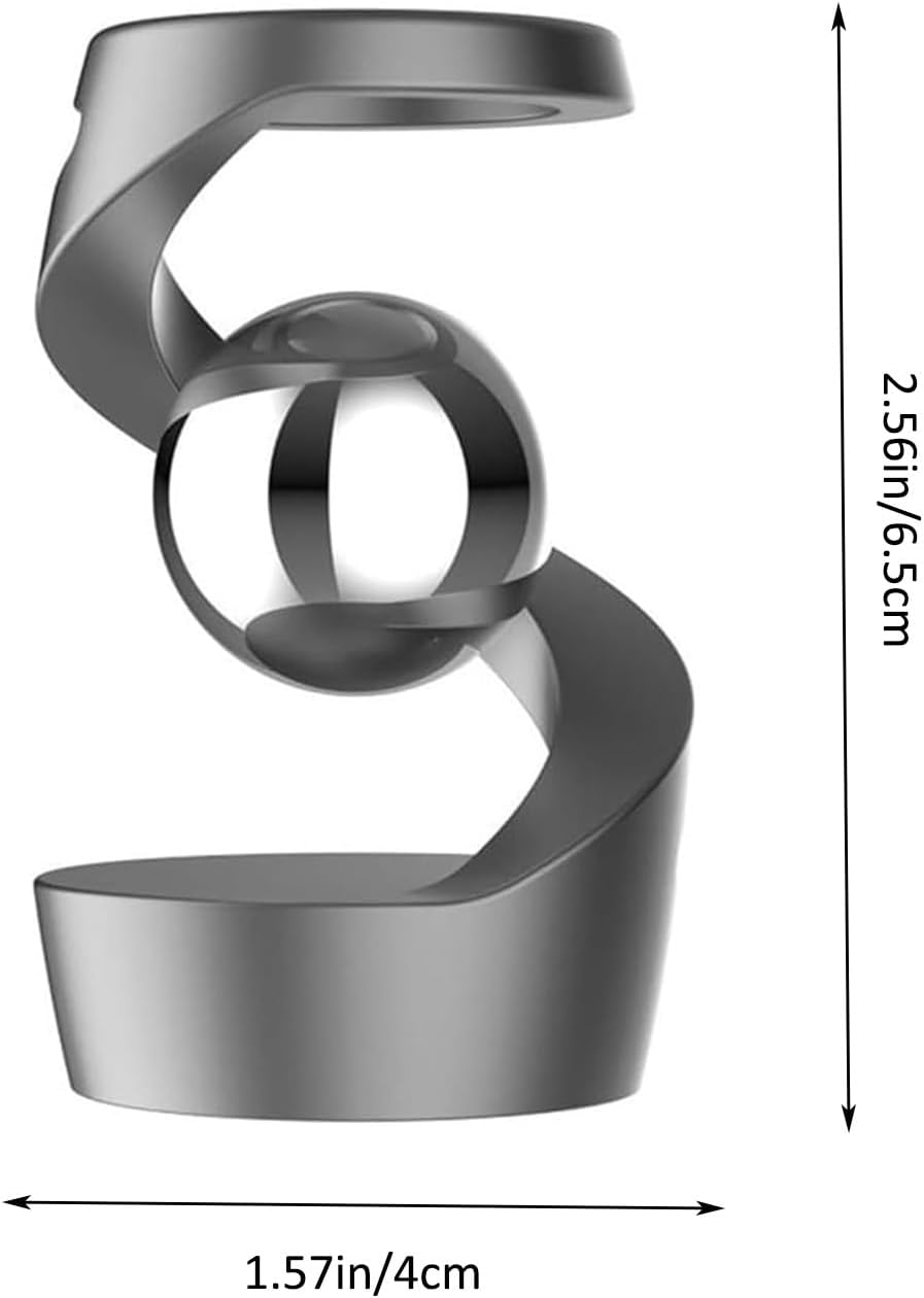 Gravity Defying Kinetic Desk Toy, Desktop Suspended Gyroscope, Executive Desk Toy Levitating Spinning Metal, Rotating Spinner with Floating Ball for Desktop Decor (Grey)