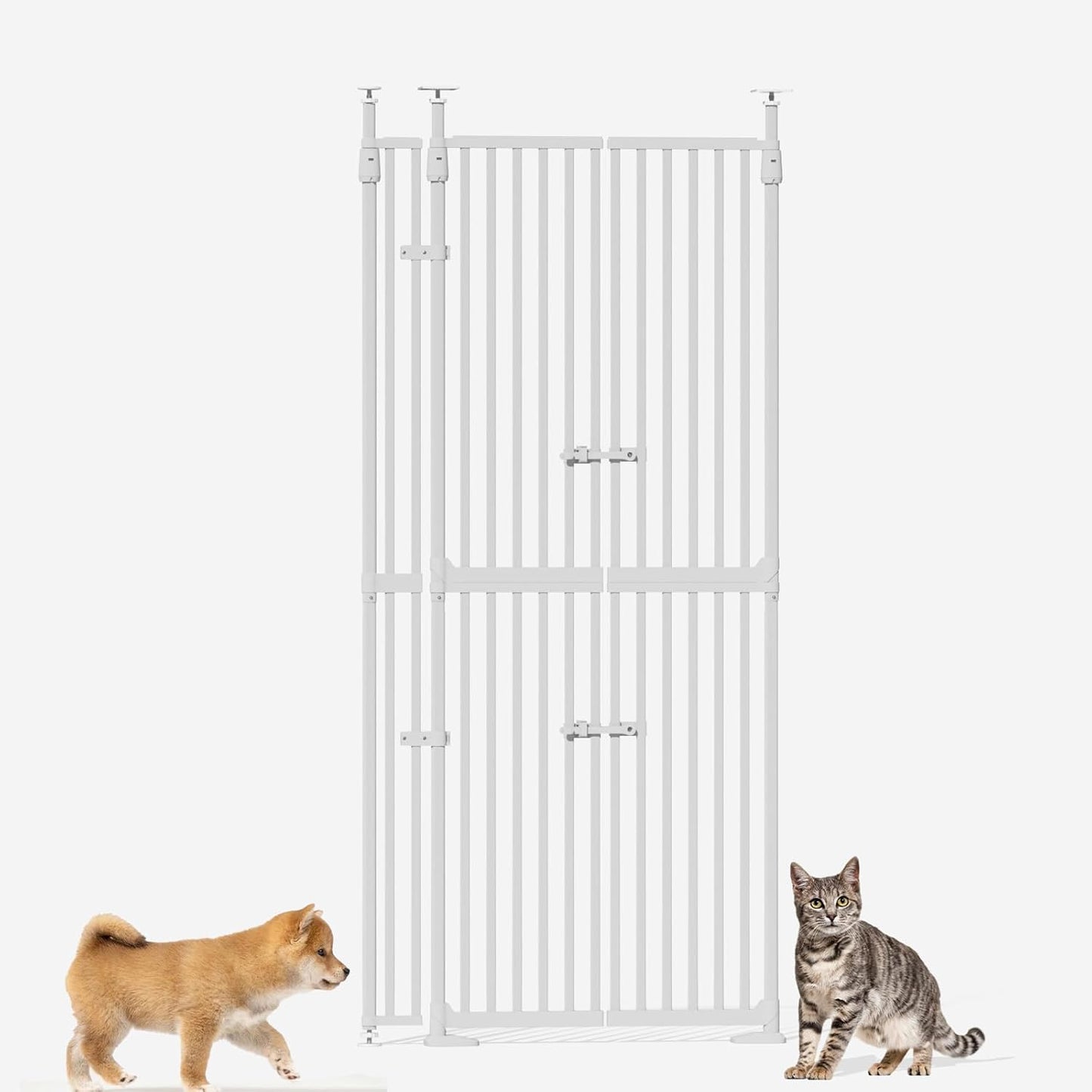 Glaf 74" Extra Tall Cat Gat, 30.31-38.19" Wide Adjustable Cat Door Pressure Mounted Pet Gate with Extra Narrow Gap Auto Close Dog Safety Gate for Doorways, Kitchen,Stairs