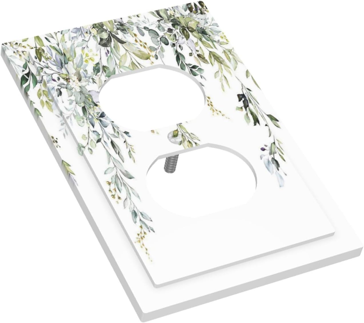 Outlet Covers Boho Farmhouse Flower Leaf Sage Green 1 Gang Duplex Wall Plate Decorative Switch Plates Electrical Receptacle Faceplate Light Switch Cover for Bedroom Cabin Decor