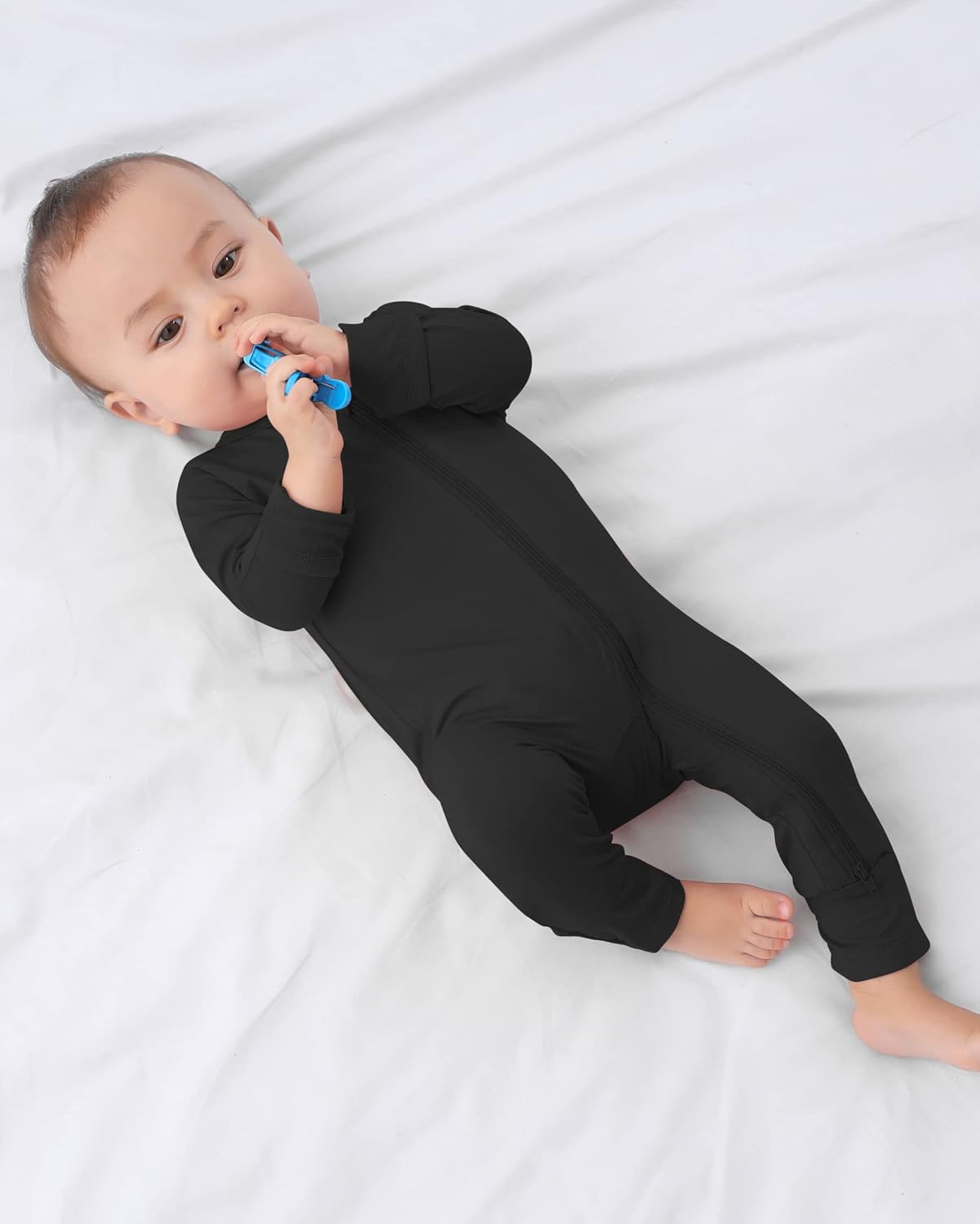 GUISBY Baby Pajamas with Mitten Cuffs - 3Pcs Girls Boys 2 Way Zipper Long Sleeve Rayon Sleepers