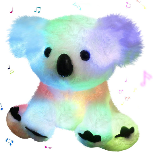Glow Guards Musical Light up White Koala Stuffed Animal LED Singing Wildlife Soft Plush Toy with Night Lights Lullabies Birthday Idea Gift for Toddlers Kids, 10''