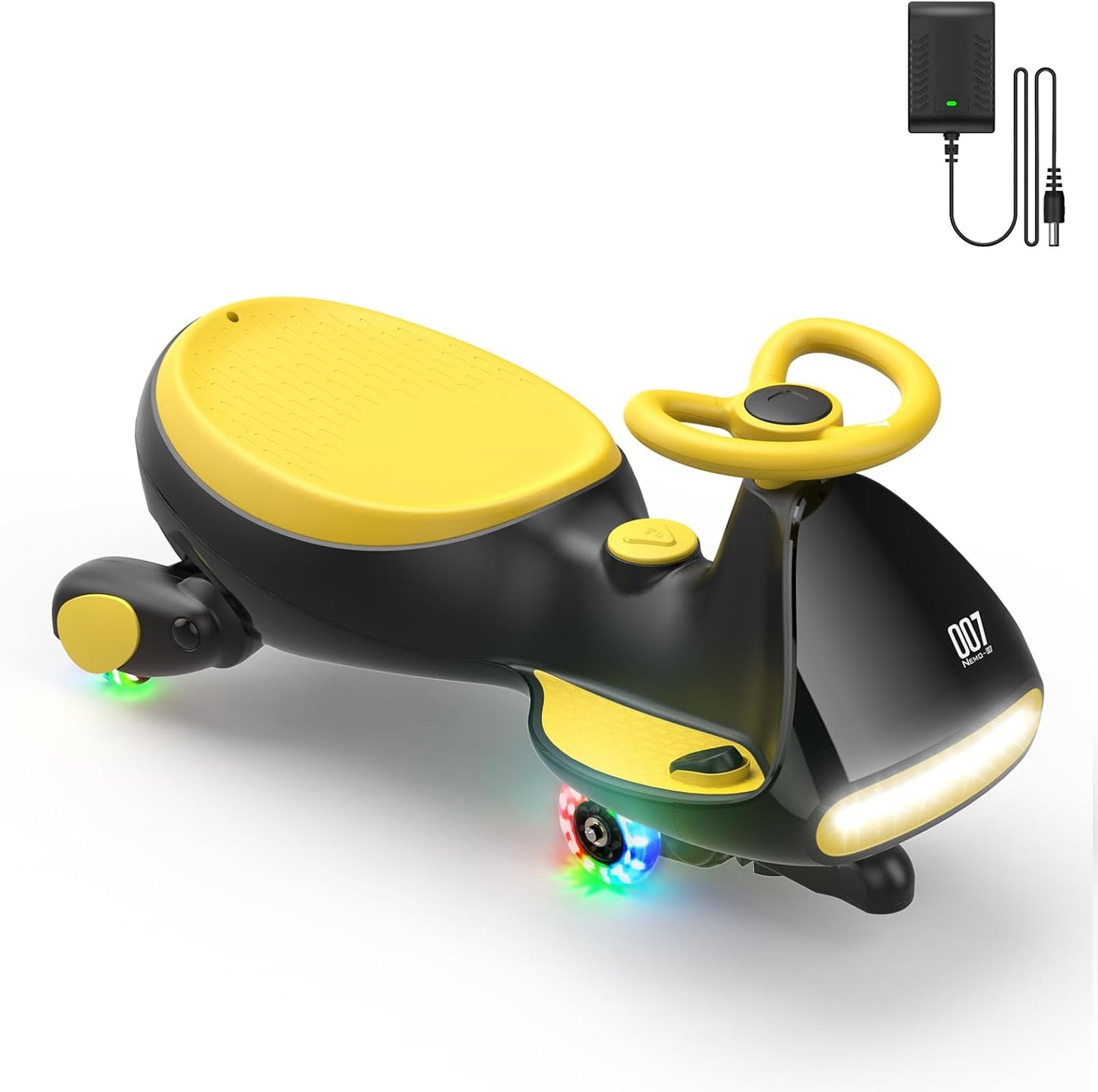 FanttikRide 6V N7 Classic Electric Wiggle Car with Pedal, Rechargeable Battery, Ride on Toys, Swing Car, 2 Speeds, Anti-Rollover, Flashing Light Wheels, Bluetooth, for Ages 3 and Up, 150 Lbs, Yellow