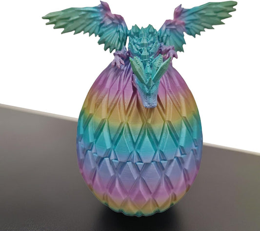 3D Printed Dragon Eggs with Dragon Inside Fidget Toys for Adults, 3D Printed Articulated Dragon, Home Office Decor Executive Desk Toys Posable Flexible Crystal Dragon Toy(Rainbow)