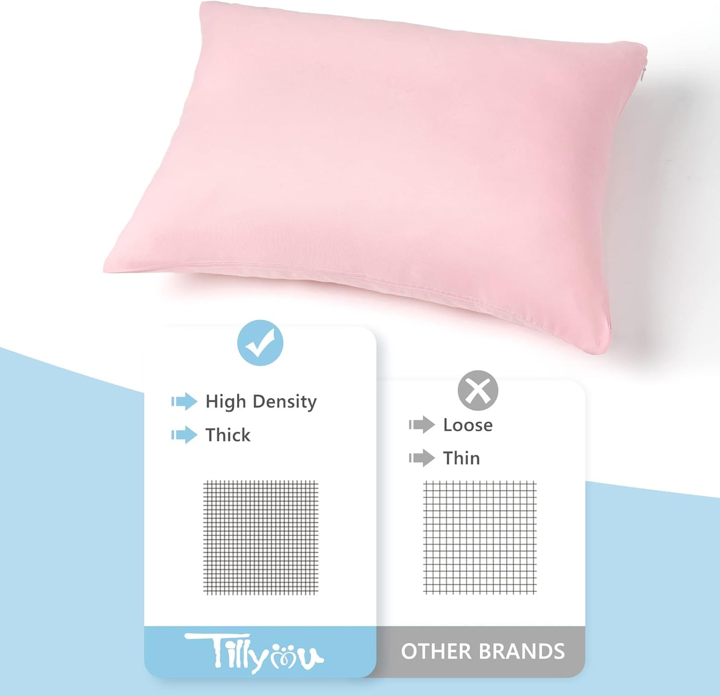 TILLYOU Toddler Pillowcase 2 Pack with Zipper,Silky Soft Microfiber 13" x 18" Kids Travel Pillow Cases, Gray & Pink