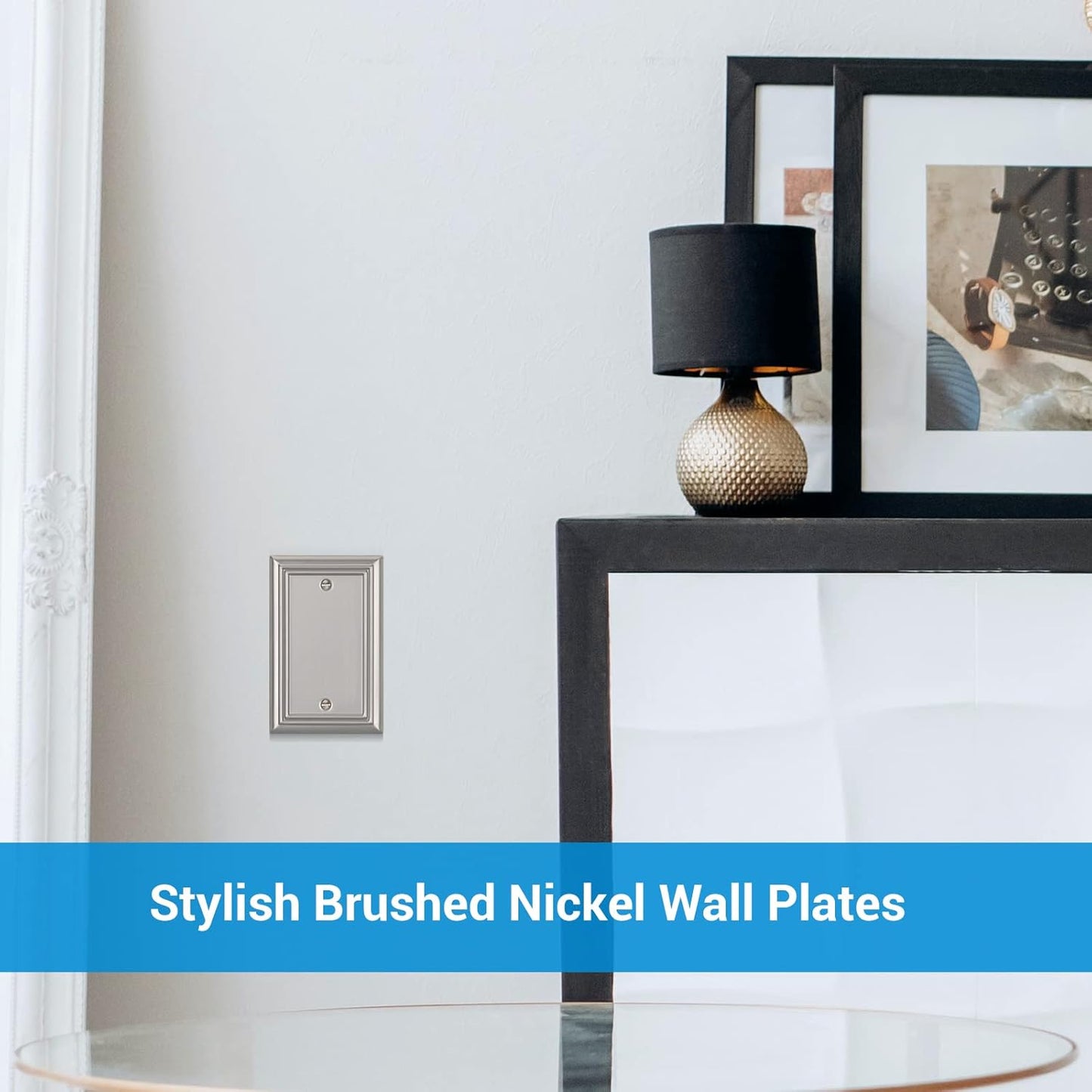 DEWENWILS 4-Pack Blank Wallplates, Brushed Nickel Outlet Cover, Stanless Steel