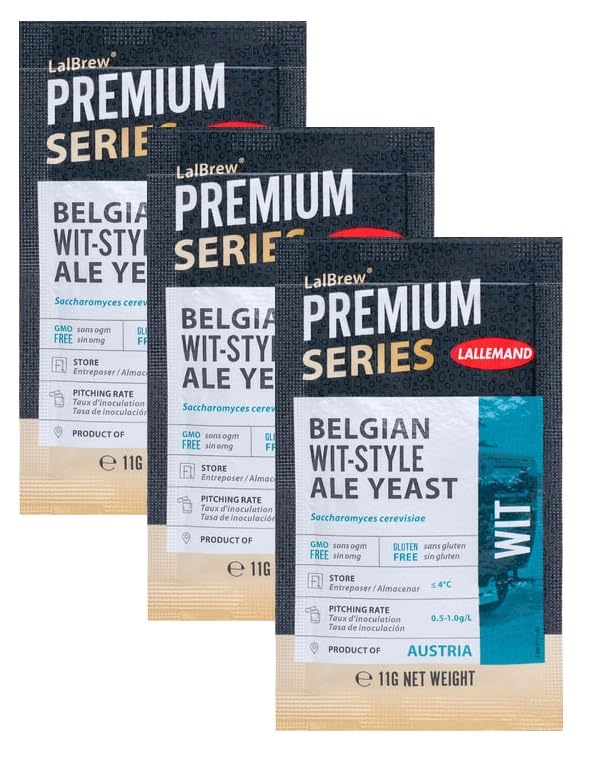 3PK LalBrew BELGIAN WIT Beer Yeast 11g Packet Lallemand Premium Series Dry Brewers Yeast for Wheat Beers (3 Packs)