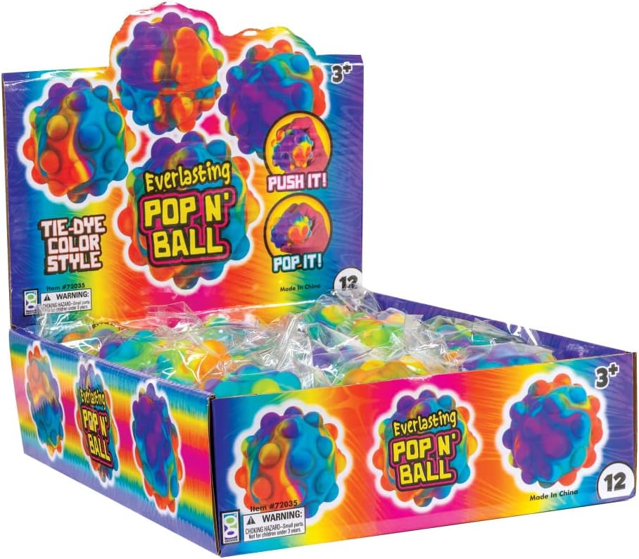 Raymond Geddes Everlasting Pop N Ball Stress Ball Fidget Toy Set (Pack of 12), Multi (72035)