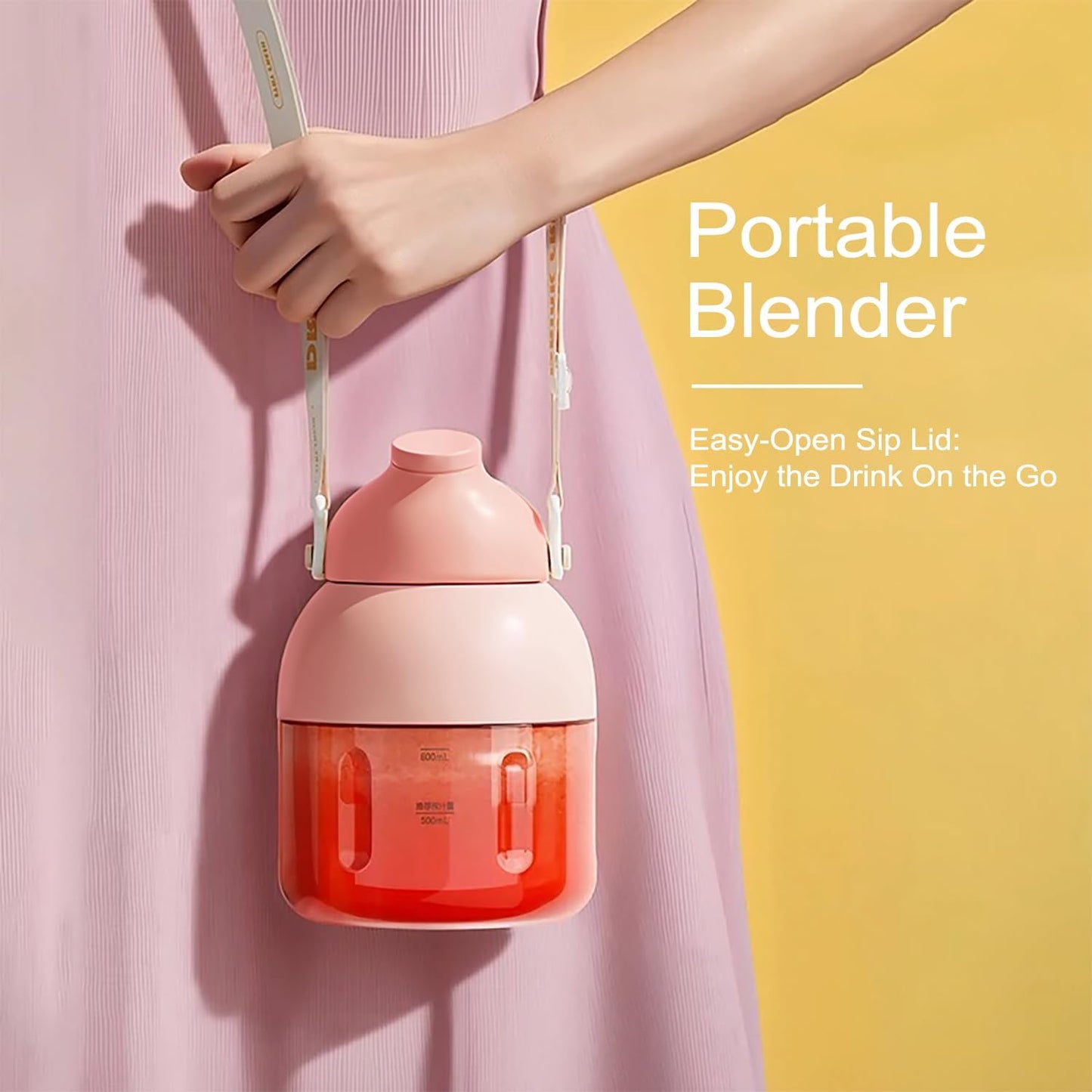 Portable Blender, Personal Blender for Shakes and Smoothies, 27oz Cup with 10 Blades, Shoulder Strap and Lid with Straw, Type-C USB Rechargeable, Dishwasher Safe Parts, BPA Free, Pink