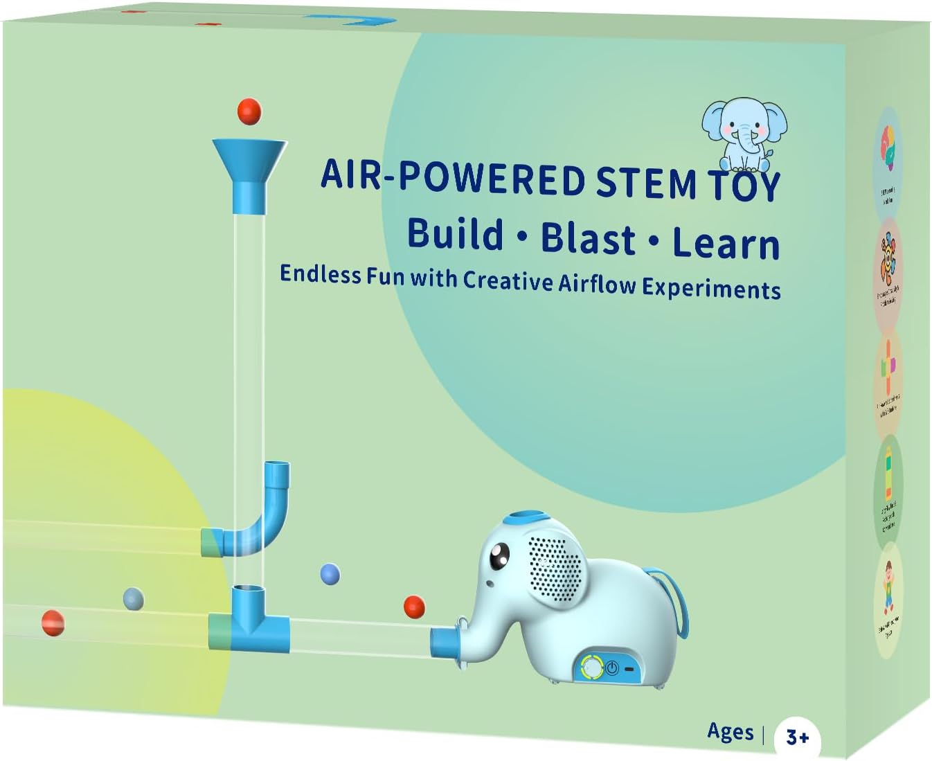 STEM Air-Powered Building Toys for Kids Ages 3 4 5 6 7 8+– Educational Air Tubes Toy& Turbine Set with 30 Foam Balls – Rechargeable Construction Kit for Boys & Girls – Fun Science Gift for Teens