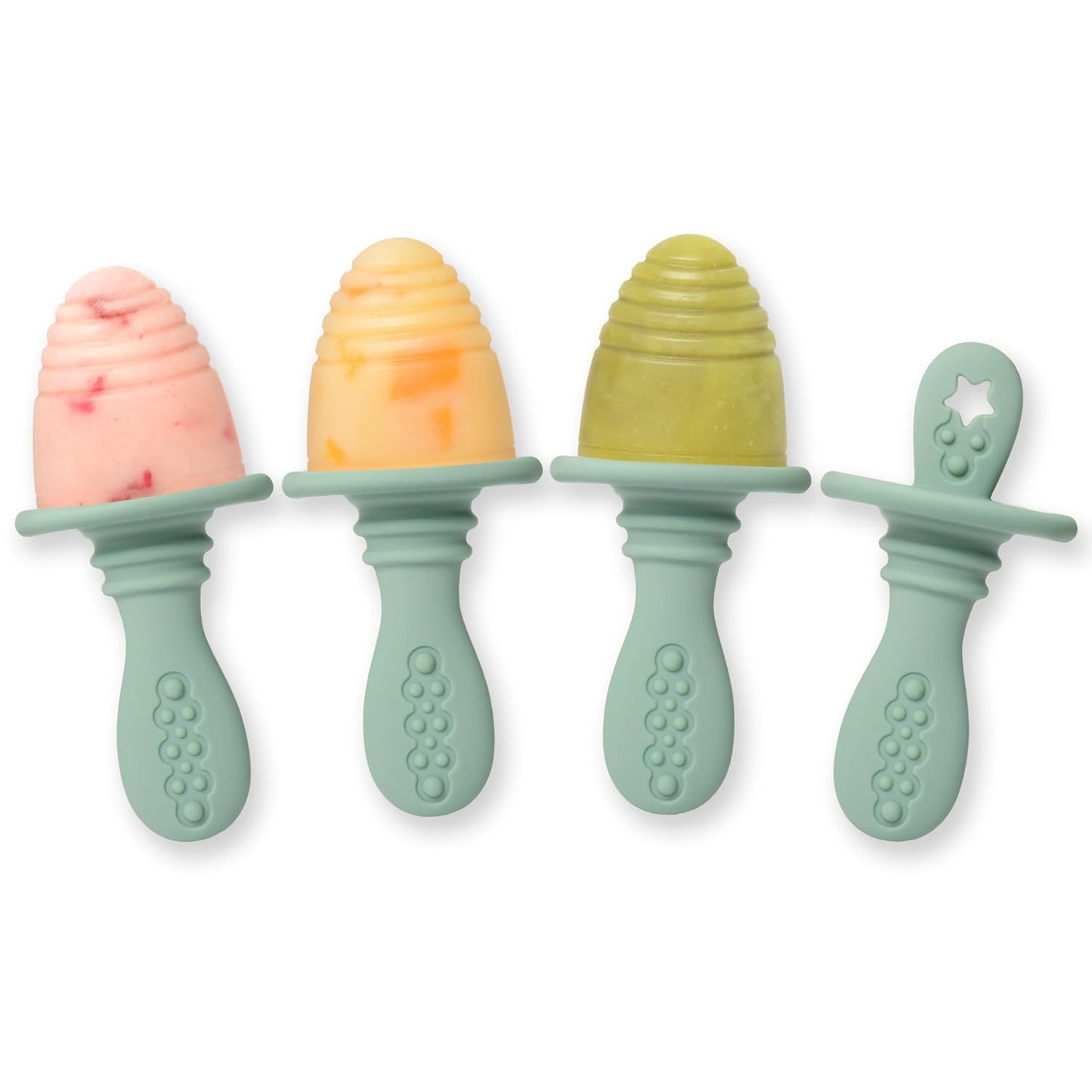 PrimaStella Silicone Petite Pops - Baby Popsicle Mold - BPA Free - Dishwasher Safe - 4 months+ (Sage Green Teether Pops)