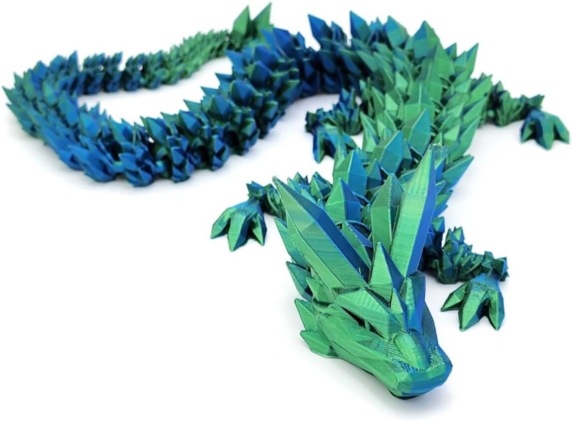 Crystal Dragon - Articulated Flexi Dragon - 3D Printed Gift (Teen, Blue/Green)