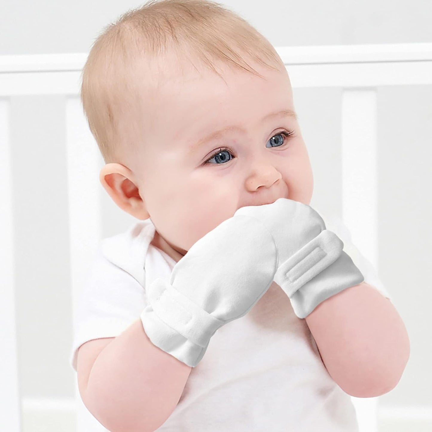 Newborn Baby No Scratch Mittens Stay On, 100% Cotton Breathable, Adjustable Infant Gloves for Baby Boys Girls Mittens