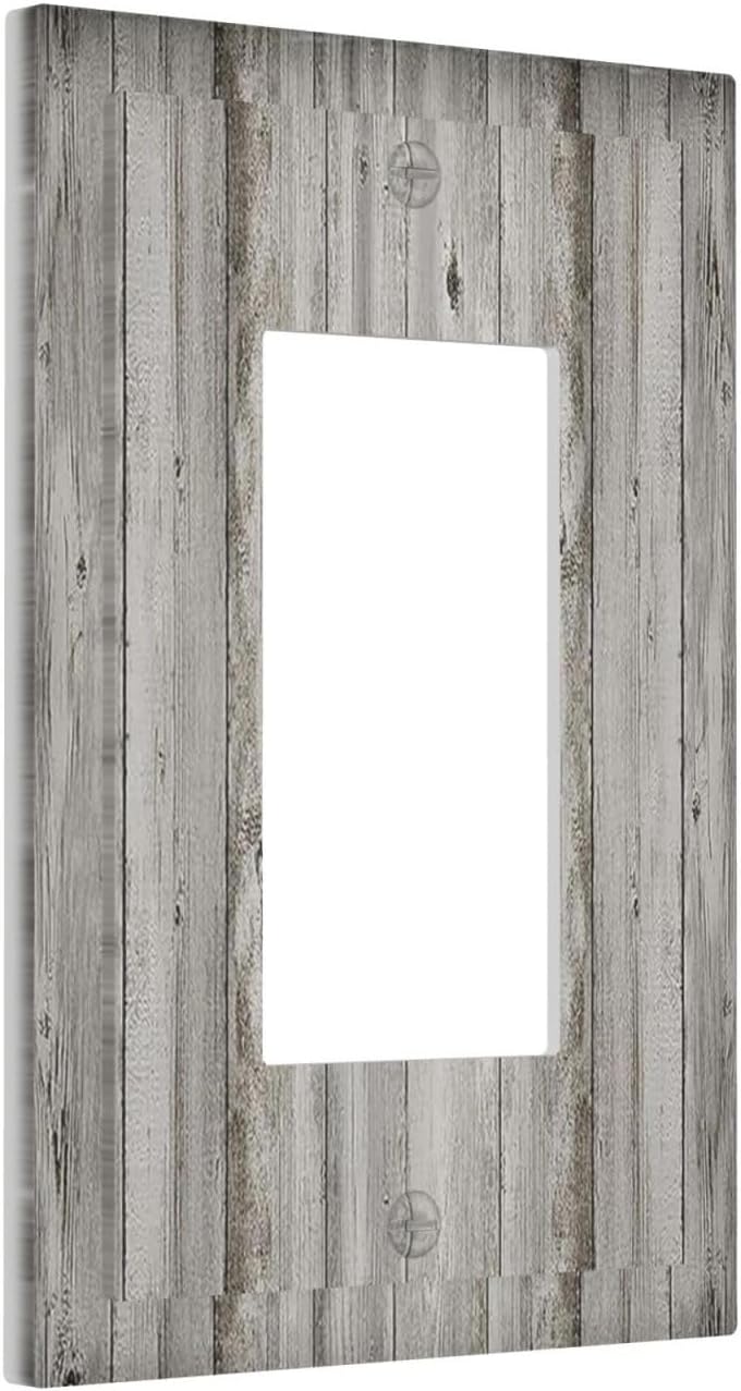 Decorative Outlet Covers Farmhouse Rustic Grey Barn Door Wood 1 Gang Single Rocker Light Switch Cover Plate Wall Plates GFCI Faceplate for Bedroom Cabin Decor