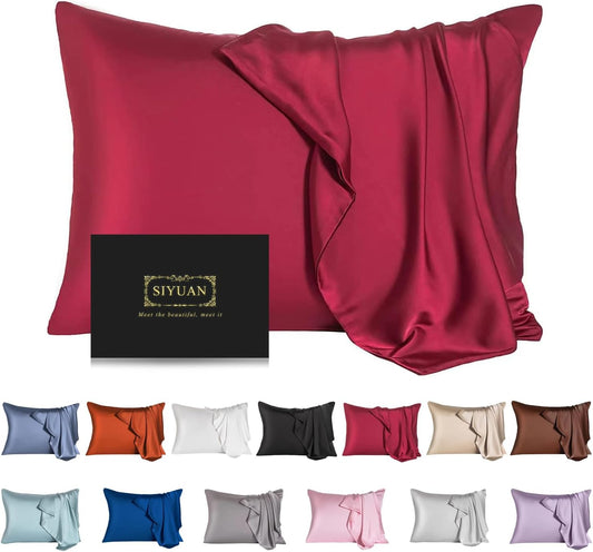 Mulberry Silk Pillowcase for Hair and Skin,King Size Cooling Silk Pillow Case with Hidden Zipper,Allergen Proof Dual Sides Soft Breathable Smooth Silk Pillow Cover for Women(King,Dark Red)