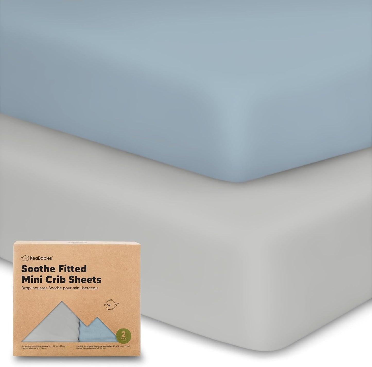 2-Pack Mini Crib Sheets Fitted - 38x26 Pack N Play Sheets for Pack and Play Mattress, Organic Cotton, Soft & Breathable Playard Bedding, Neutral Mini Toddler Bed Cover for Boys, Girls (Steel)