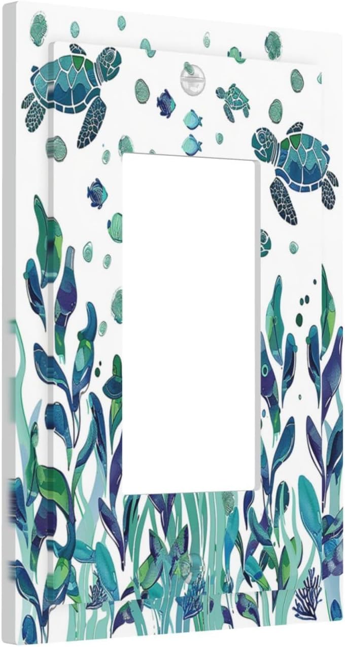 Decorative Outlet Covers Vibrant Turtle Seagrass Watercolor Painting 1 Gang Single Rocker Light Switch Cover Plate Wall Plates GFCI Faceplate for Bathroom living Room Decor