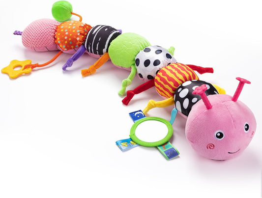 Baby Toys 0-6-12 Months,Musical Caterpillar Stuffed Animals Activity Infant Toys with Crinkle,Rattles,Mirror&Pull String,Muti-Sensory Toys Gifts for Newborn Tummy Time,Pink,Knot prolegs
