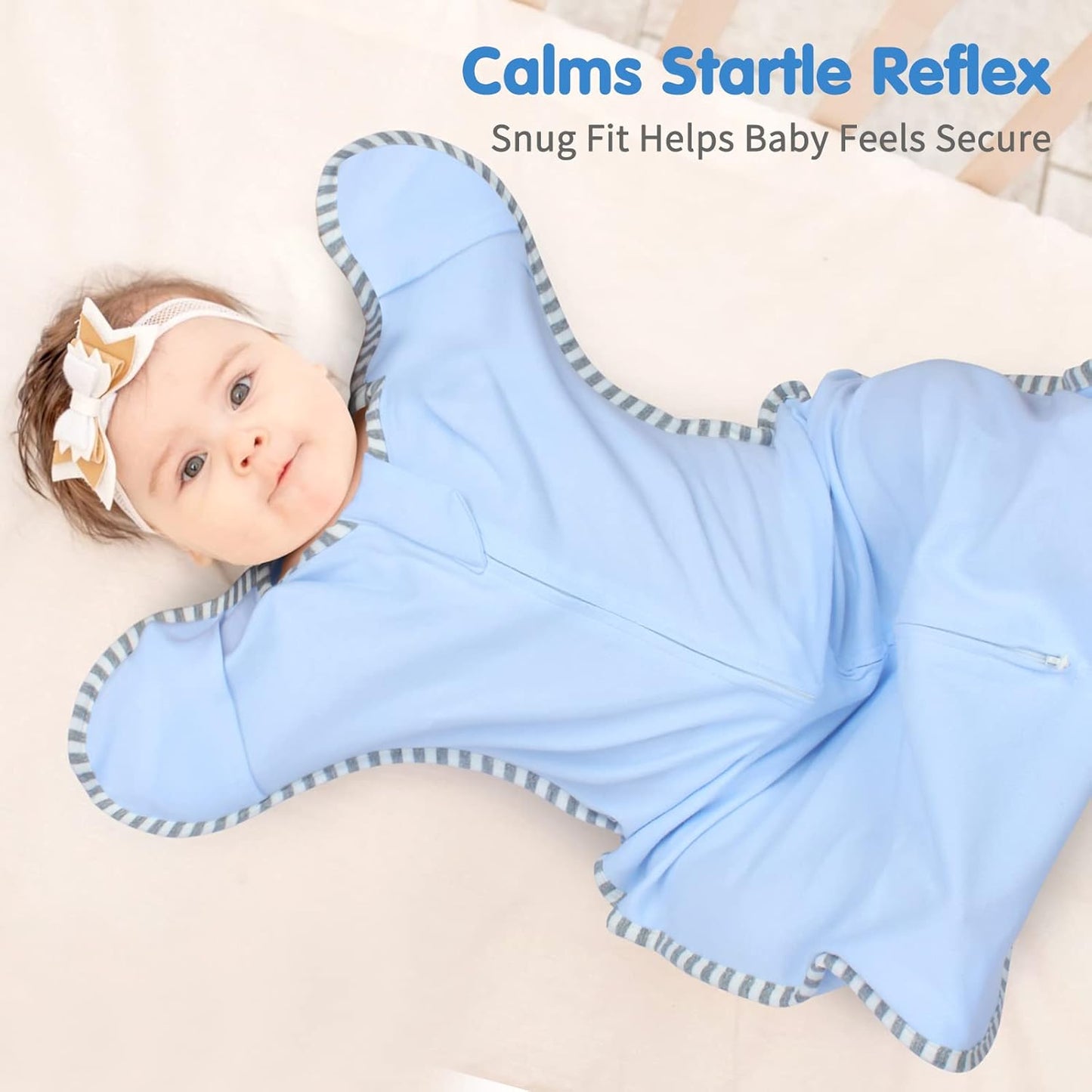 Transition Swaddle Baby Sleep Sack 0-3 Months Arms up Swaddles 2-Way Zipper 100% Cotton Arms in/out, 0.8 Tog Baby Swaddles for Newborn Boy Girl, 2-Pack Transitional Swaddle Sack (Small 5-14lbs)