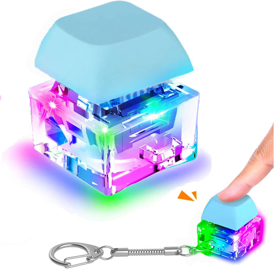 Keyboard Fidget Toys, Keyboard Fidget Keychain Keyboard Decompression Toys Keyboard Fidget Toy Button Stress Relief Gifts for Adult and Kids,Finger Clicker Toys,ADHD Toy,Cool Fidgets(LED Light-Blue)