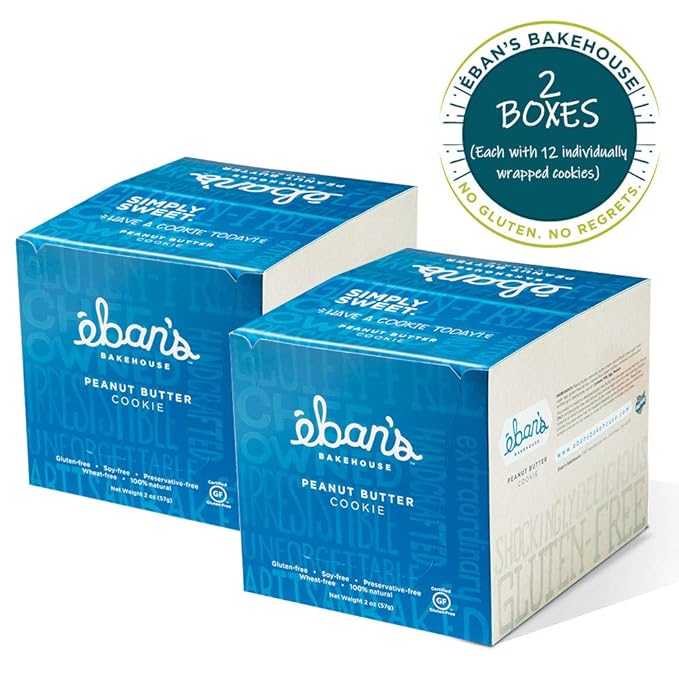 Eban’s Fresh Baked Gluten-Free Cookies - 24 Large Cookies (2 Boxes of 12) - Soft and Chewy, Individually Wrapped, Gourmet, Preservative Free, Non-GMO (Peanut Butter)