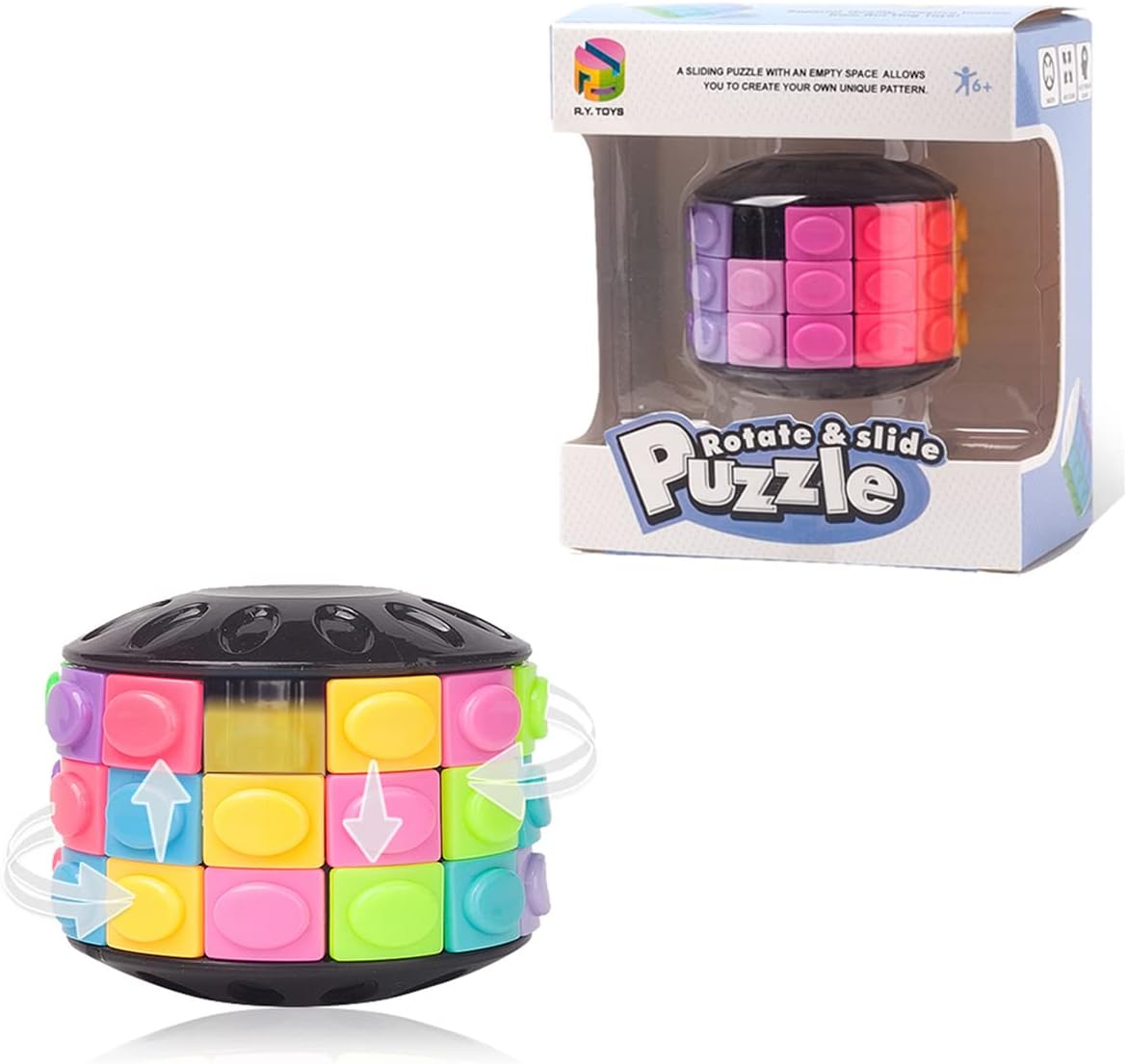 R.Y.TOYS Rotate and Slide Puzzle-Design Patent,Fidget Toys(Restore Order/Create Patterns) 12 Colors,3 Layers-Open Cover for Quick Play,Brain Teaser,Sensory Toys,Birthday Gifts,Easter Basket Stuffers