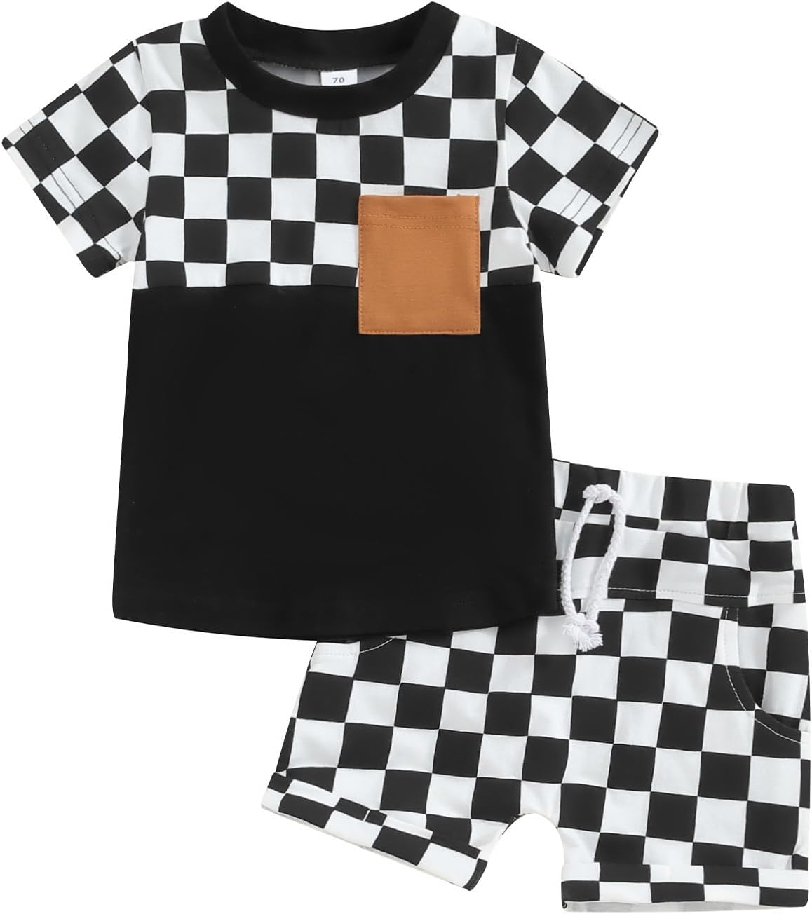 fhutpw Baby Toddler Boy Clothes Summer Outfits 6 12 18 24 Months Patchwork Short Sleeve T Shirt & Shorts Sets with Pockets