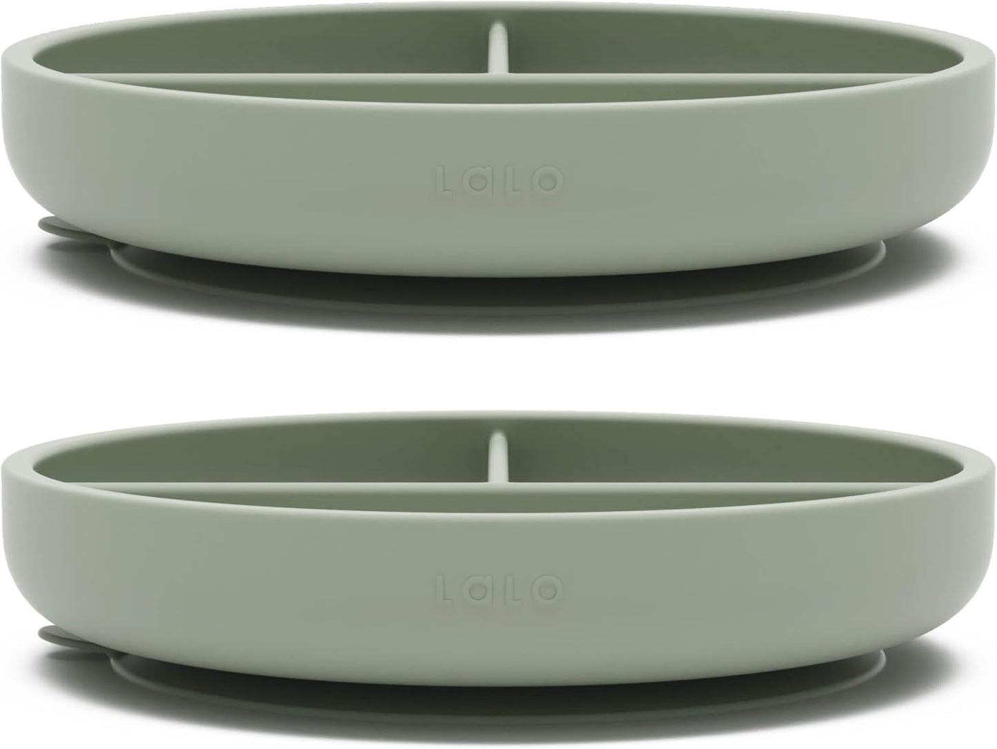 Lalo Suction Plates - 2 Pack, 100% Silicone Non-Toxic BPA-Free Baby Plates with Suction Base To Prevent Accidental Tip-Overs - Suction Plates for Toddlers With Three Divided Sections - Sage