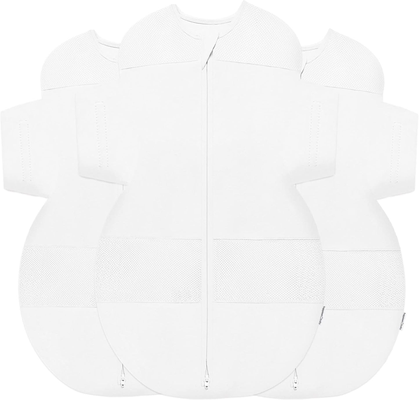Happiest Baby SNOO Sleep Sack - 100% Organic Cotton Baby Swaddle Blanket - Doctor Designed Promotes Healthy Hip Development - 3-Pack Bundle (White, S, M, L)