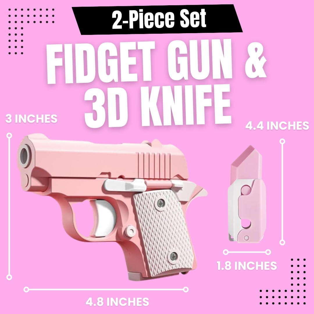 Fidget Gun Toy, 3D Printed Mini Toy, Stress Shot, Gravity Fidget Toy, Gun Fidget Toy, Fidget Toys Adults & Kids, Pink