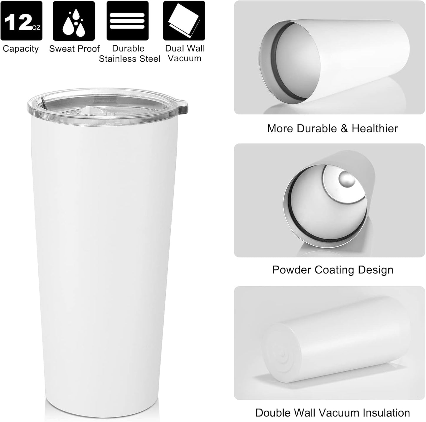 VEGOND 20oz Tumbler Bulk with Lid and Straw 6 Pack, Stainless Steel Vacuum Insulated Tumbler, Double Wall Coffee Cup Travel Mug, White