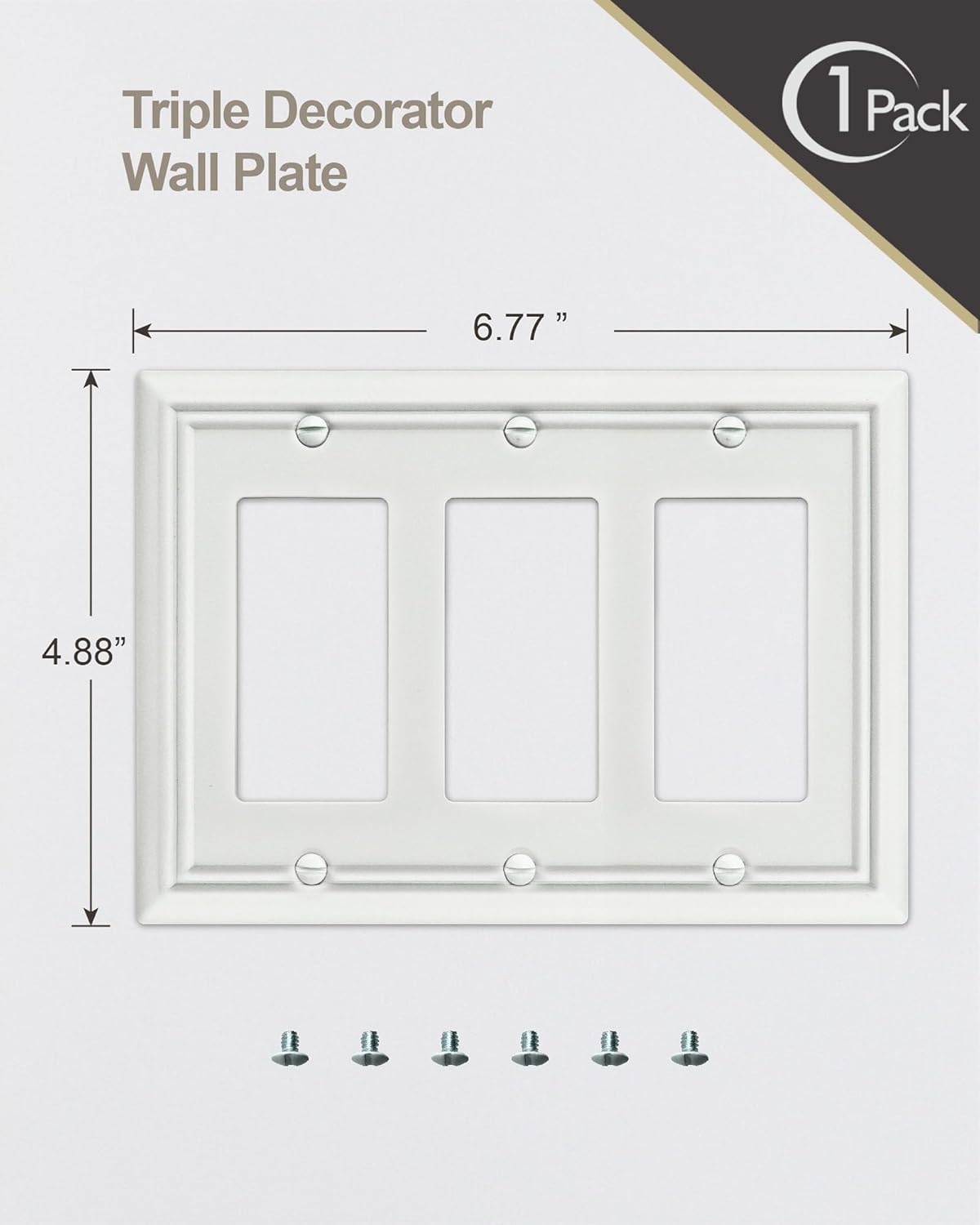 1-Pack Triple Decorator Wall Plate, Off White Wall Outlet Cover for GFCI Outlet, Dimmer Switch, Durable Metal, 6.77''*4.88'', Midsize