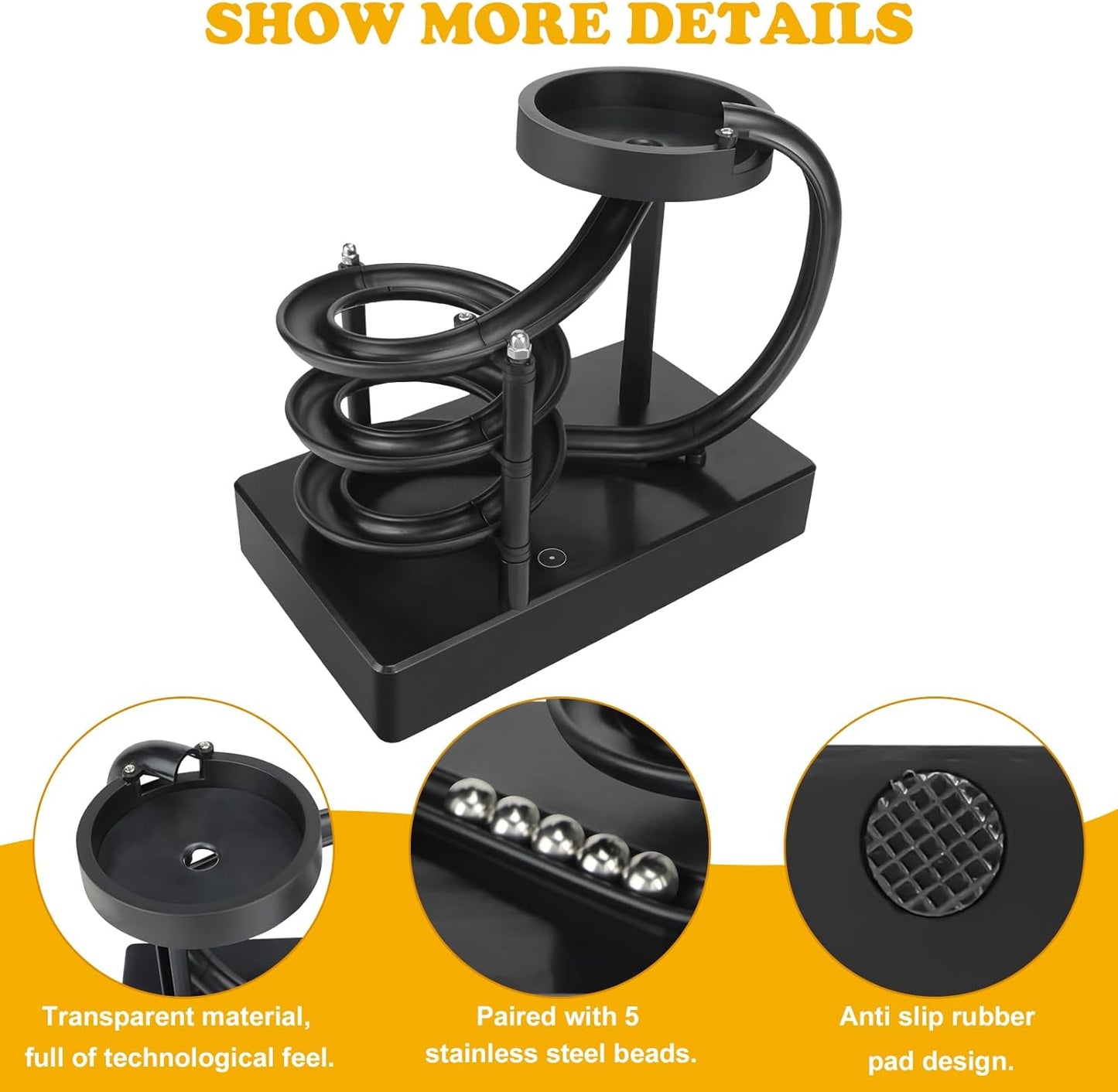 Kinetic Art Perpetual Motion Marble Machine for Home Office, Non-Stop Rolling Ball Toys Science Physics Gadget, Newtons Desktop Decoration Toys for Unisex Children Adult(Black)