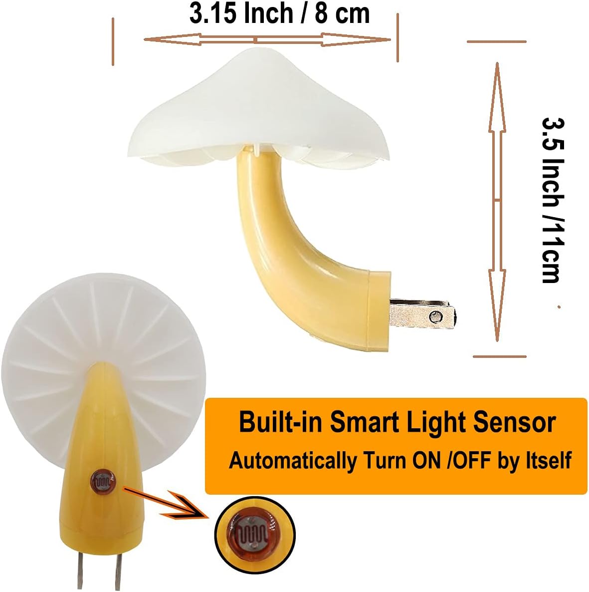 AUSAYE 2Pack LED Night Light Plug in Lamp 7-Color Changing Cute Mushroom Light Sensor Night Lights for Adults Kids NightLight