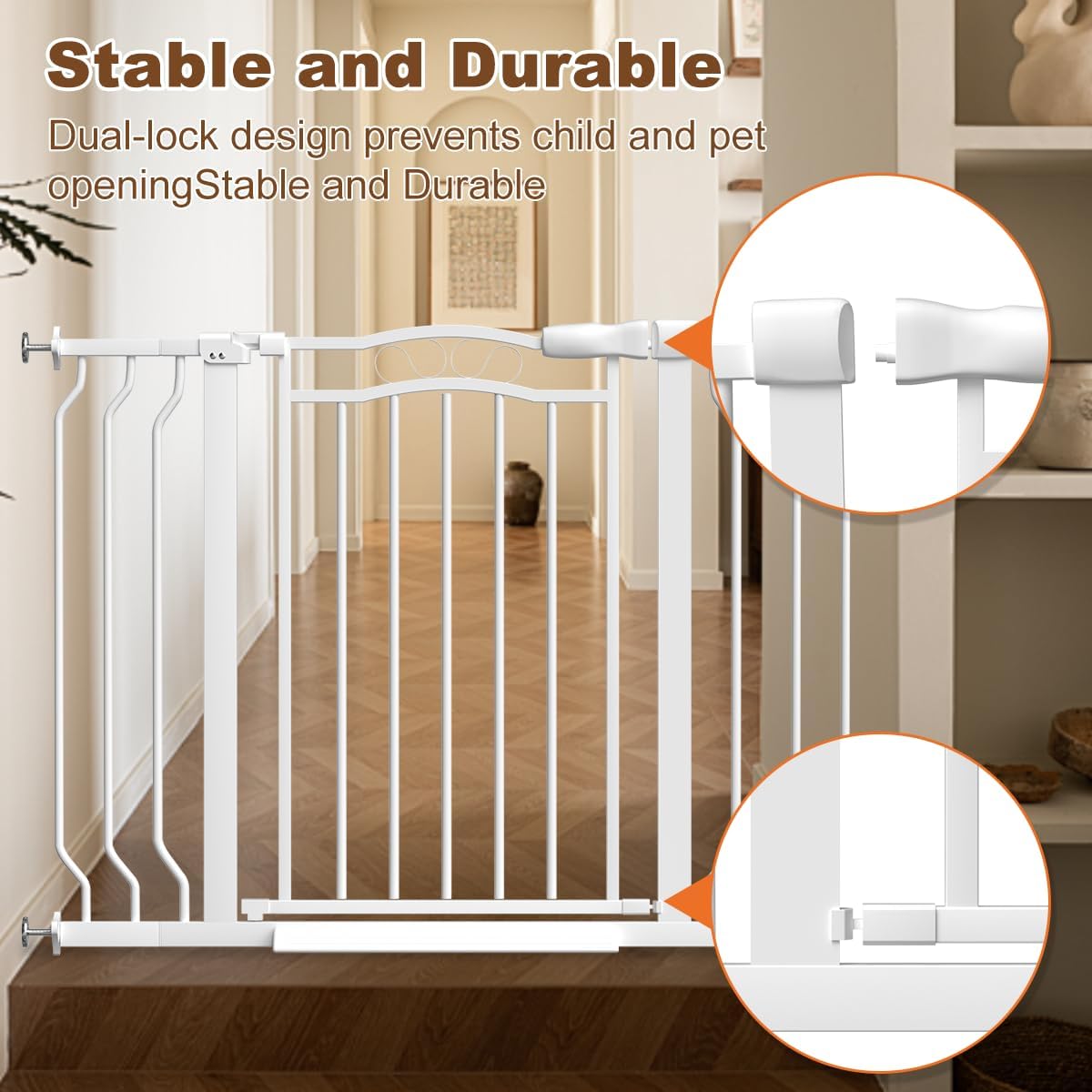 Extra Wide Baby Gate for Doorways No Drill 29.53"-53.1", 30" Tall Auto Close Press Mounted Baby Safe Gate for Stairs, Walk Through Dog Gates for Doorways, White