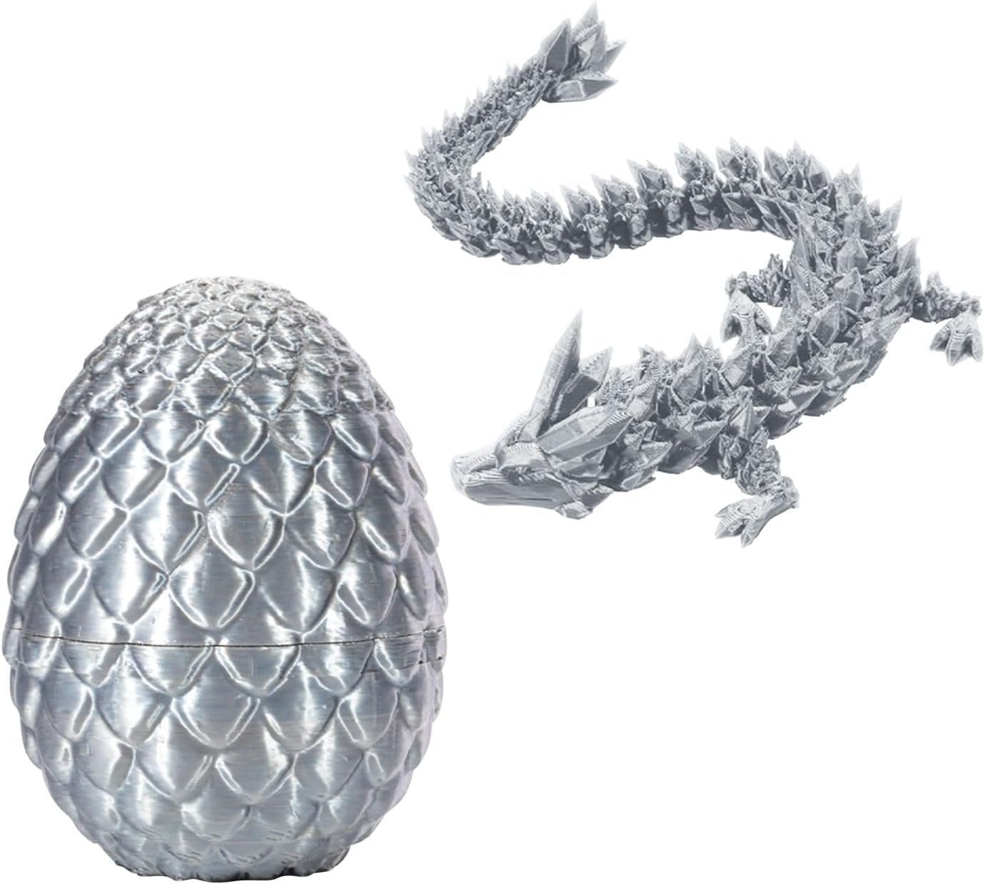 Executive Desk Toys Easter Egg, 3D Printed Dragon, 3D Dragon Eggs with Dragon Inside, Dragon Toy Dragon Egg Fidget Toy, Fidget Toys for Autism/ADHD (Silk Silver)